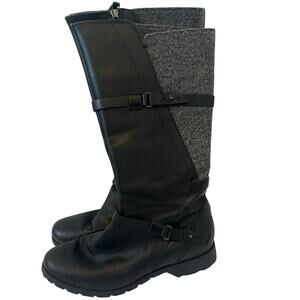 Womens Teva Black Gray Leather Round Toe Mid-Calf Full-Zip Riding Boots Size 7.5